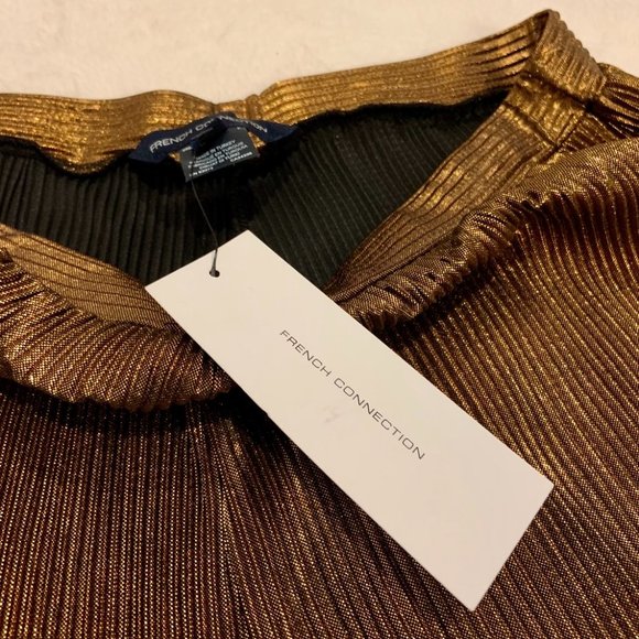 French Connection Taina Metallic Bronze Pleated Jersey Wide Leg Pants Size S - Picture 8 of 16